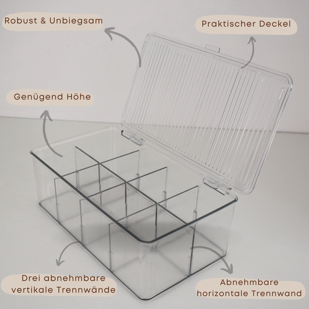 info grafik für organizer mit fächern und deckel