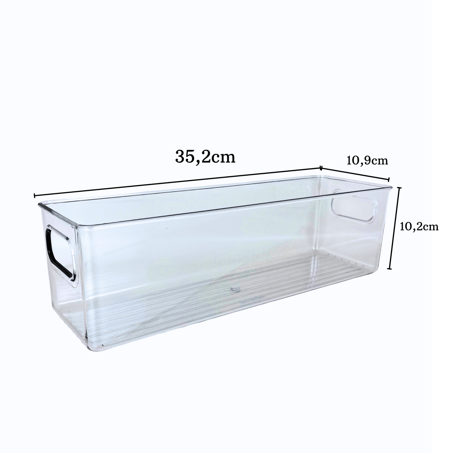 Transparente Aufbewahrungsbehälter aus klarem Kunststoff mit Griffen,rechteckig 35,2x10,9x10,2cm-ideal zur ordentlichen Aufbewahrung von Lebensmittel,Flaschen oder Gewürzen im Kühlschrank oder in der Küche