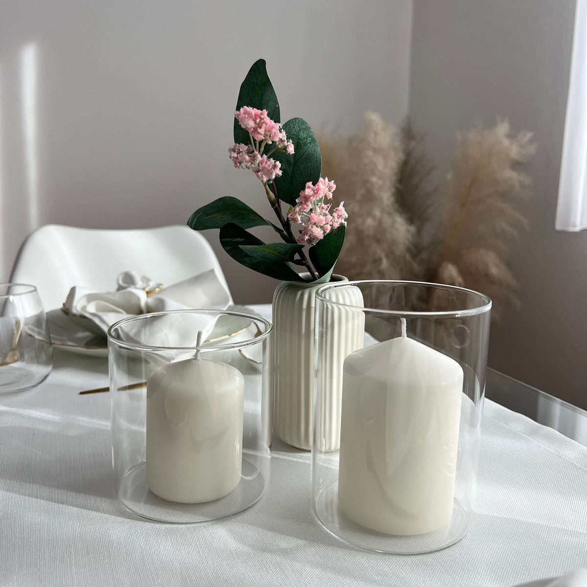 Windlicht-Set aus Glas mit Kerzen – 4-teilig