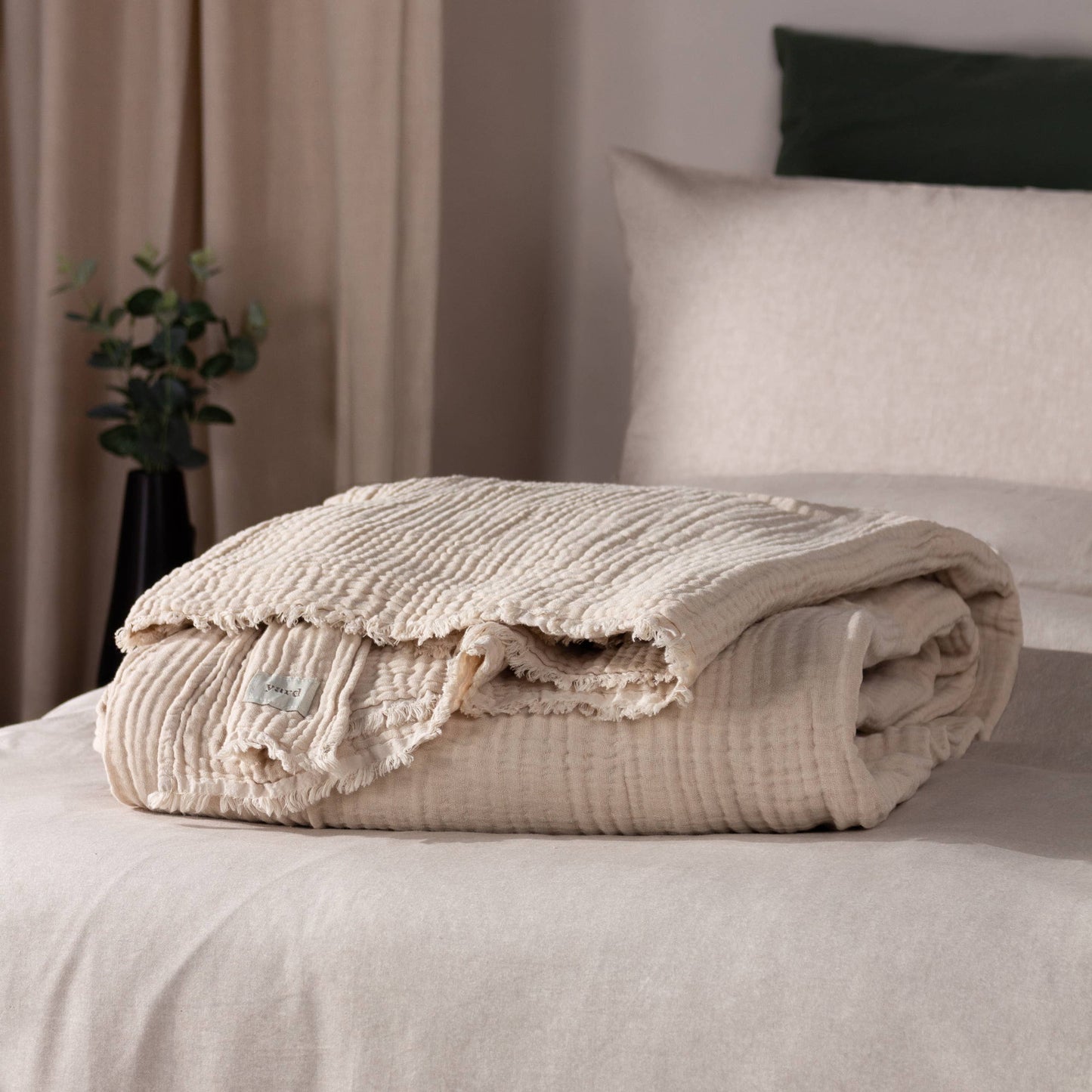 Lark Baumwoll-Muslin Plaid in Naturfarben