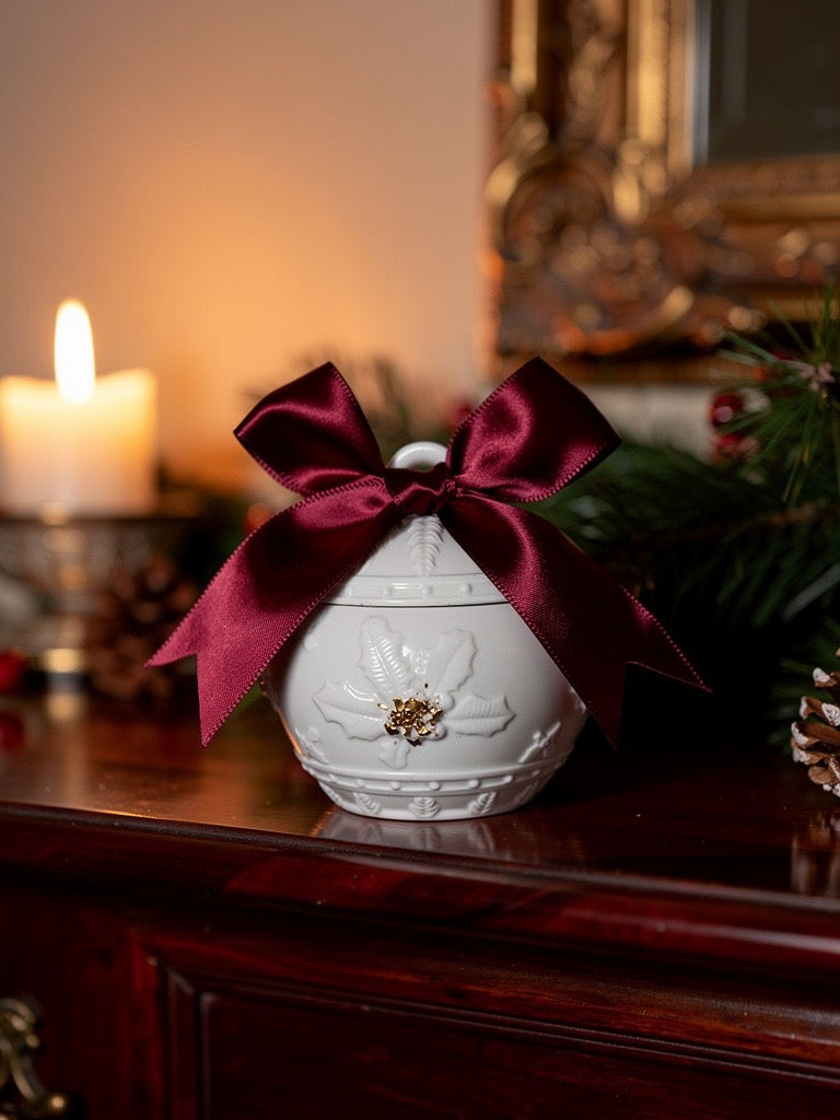 Handgefertigter Weihnachtskerzenhalter mit roter Schleife – edle Weihnachtsdeko.Geschenkidee für Weihnachten