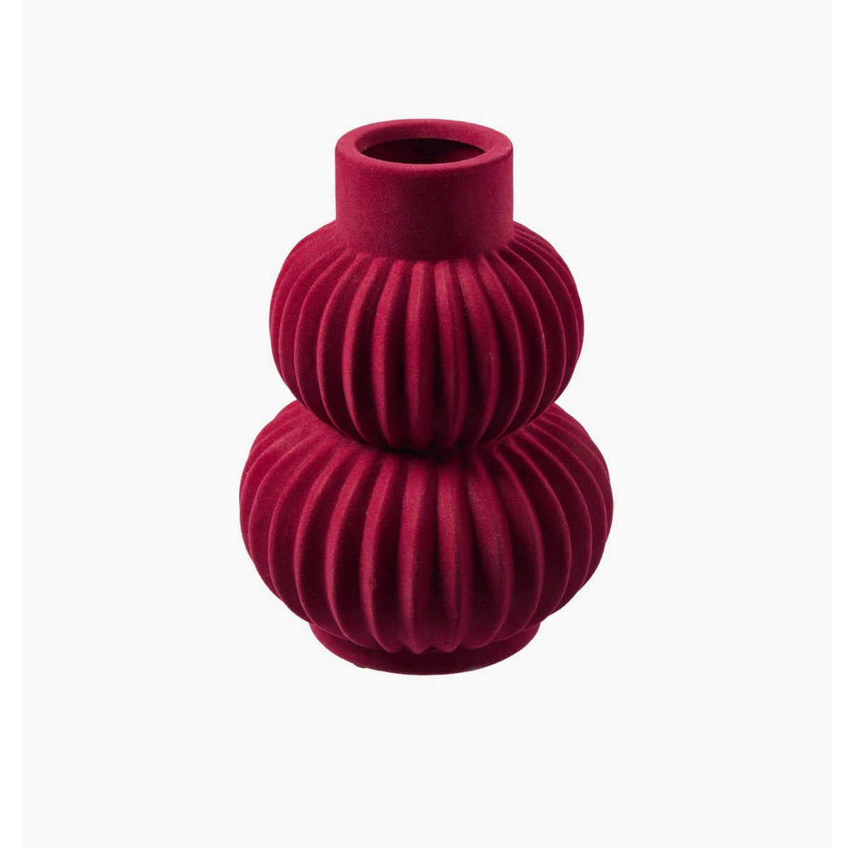 Rote bauchige Vase auf weisem Hintergrund