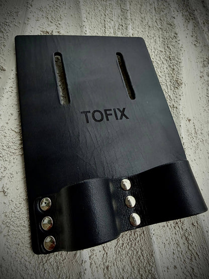 TOFIX Lederhalter für Iselägger aus schwarzem Echtleder – Werkzeughalter für Zange und Bindehaken am Gürtel