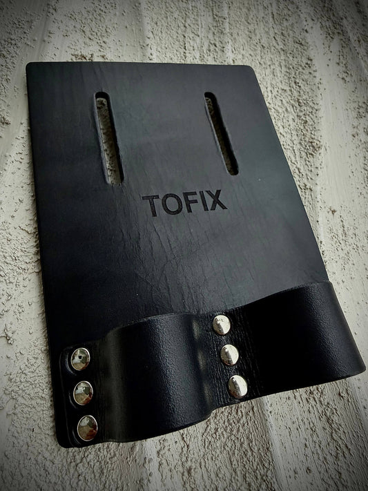 TOFIX Lederhalter für Iselägger aus schwarzem Echtleder – Werkzeughalter für Zange und Bindehaken am Gürtel
