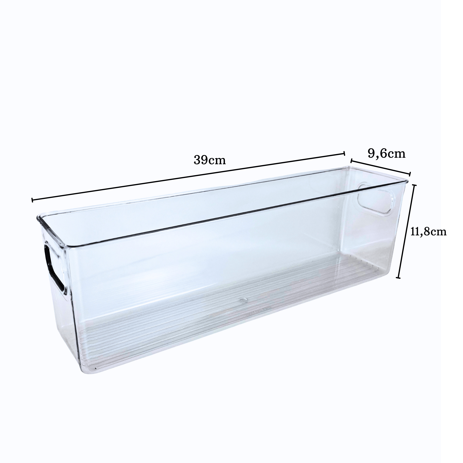 Lange transparenter Aufbewahrungsbehälter aus klarem Kunststoff mit Griffen 39x9,6x11,8cm-ideal zur Aufbewahrung von Lebensmittel,Flaschen oder Saucen im Kühlschrank oder in der Vorratskammer